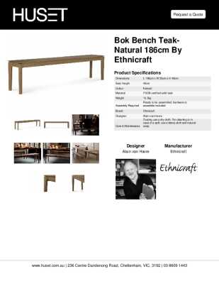 Tear Sheet: Bok Bench Teak-Natural 186cm by Ethnicraft