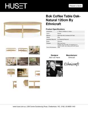 Tear Sheet: Bok Coffee Table Oak-Natural 120cm by Ethnicraft