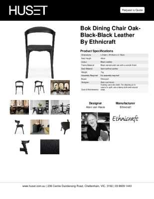 Tear Sheet: Bok Dining Chair Oak-Black-Black Leather by Ethnicraft