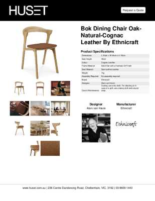 Tear Sheet: Bok Dining Chair Oak-Natural-Cognac Leather by Ethnicraft