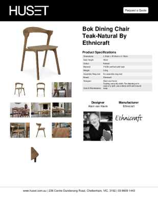 Tear Sheet: Bok Dining Chair Teak-Natural by Ethnicraft