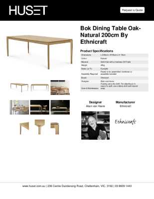 Tear Sheet: Bok Dining Table Oak-Natural 200cm by Ethnicraft