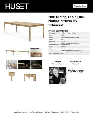 Tear Sheet: Bok Dining Table Oak-Natural 220cm by Ethnicraft