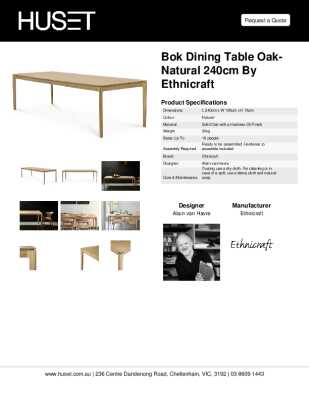 Tear Sheet: Bok Dining Table Oak-Natural 240cm by Ethnicraft