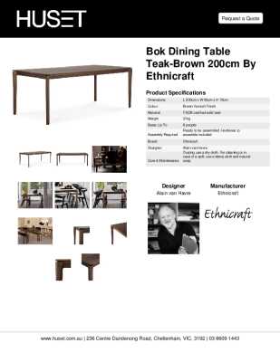 Tear Sheet: Bok Dining Table Teak-Brown 200cm by Ethnicraft