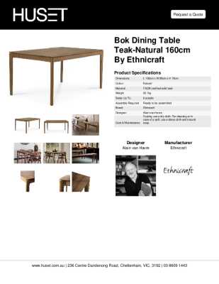 Tear Sheet: Bok Dining Table Teak-Natural 160cm by Ethnicraft