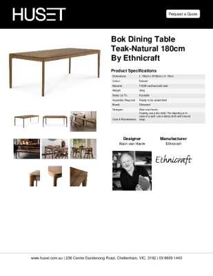 Tear Sheet: Bok Dining Table Teak-Natural 180cm by Ethnicraft