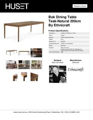 Tear Sheet: Bok Dining Table Teak-Natural 200cm by Ethnicraft