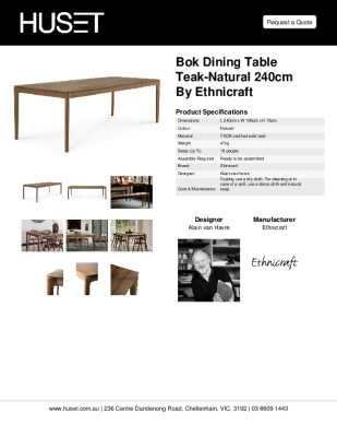 Tear Sheet: Bok Dining Table Teak-Natural 240cm by Ethnicraft