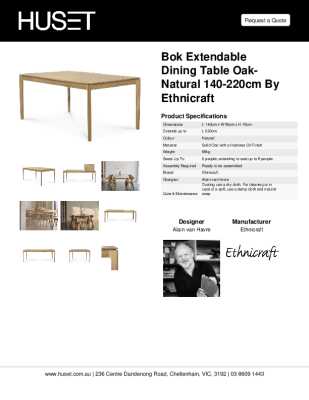 Tear Sheet: Bok Extendable Dining Table Oak-Natural 140-220cm by Ethnicraft