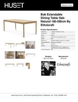 Tear Sheet: Bok Extendable Dining Table Oak-Natural 180-280cm by Ethnicraft