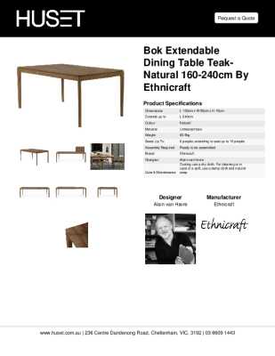 Tear Sheet: Bok Extendable Dining Table Teak-Natural 160-240cm by Ethnicraft