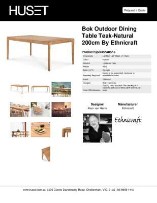 Tear Sheet: Bok Outdoor Dining Table Teak-Natural 200cm by Ethnicraft