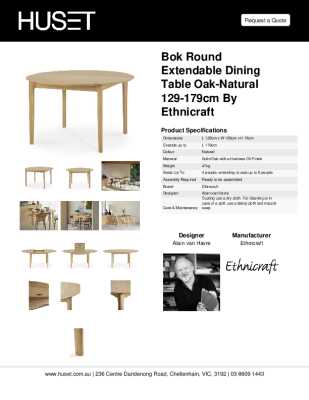 Tear Sheet: Bok Round Extendable Dining Table Oak-Natural 129-179cm by Ethnicraft