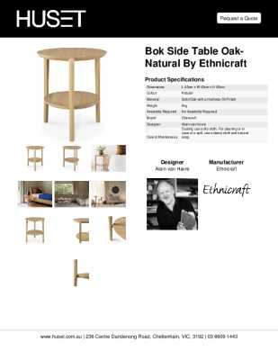 Tear Sheet: Bok Side Table Oak-Natural by Ethnicraft