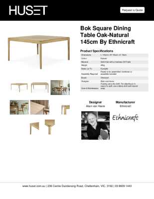 Tear Sheet: Bok Square Dining Table Oak-Natural 145cm by Ethnicraft