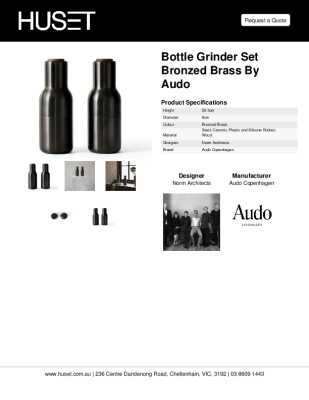 Tear Sheet: Bottle Grinder Set Bronzed Brass by Audo