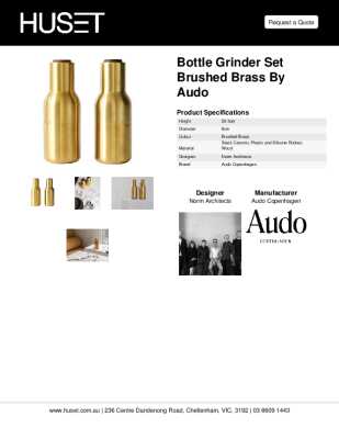 Tear Sheet: Bottle Grinder Set Brushed Brass by Audo