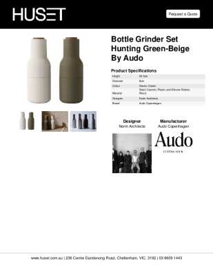 Tear Sheet: Bottle Grinder Set Hunting Green-Beige by Audo
