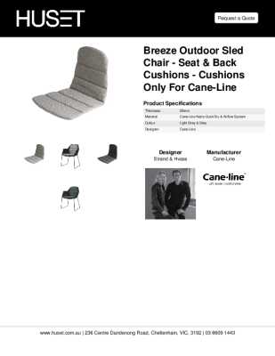 Tear Sheet: Breeze Outdoor Sled Chair - Seat & Back Cushions - Cushions Only for Cane-line