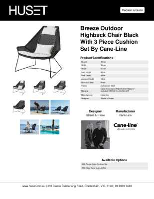 Tear Sheet: Breeze Outdoor Highback Chair Black With 3 Piece Cushion Set by Cane-line