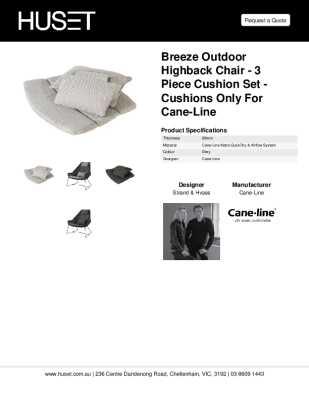 Tear Sheet: Breeze Outdoor Highback Chair - 3 Piece Cushion Set - Cushions Only for Cane-line