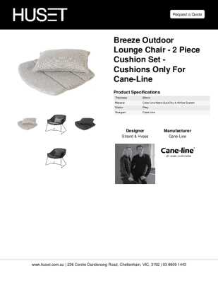 Tear Sheet: Breeze Outdoor Lounge Chair - 2 Piece Cushion Set - Cushions Only for Cane-line