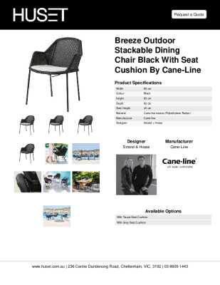 Tear Sheet: Breeze Outdoor Stackable Dining Chair Black With Seat Cushion by Cane-line