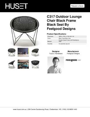 Tear Sheet: C317 Outdoor Lounge Chair Black Frame Black Seat by Feelgood Designs