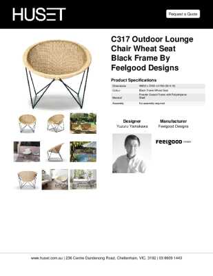 Tear Sheet: C317 Outdoor Lounge Chair Wheat Seat Black Frame by Feelgood Designs