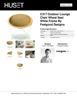Tear Sheet: C317 Outdoor Lounge Chair Wheat Seat White Frame by Feelgood Designs