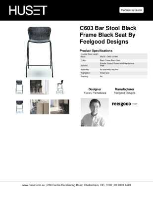 Tear Sheet: C603 Bar Stool Black Frame Black Seat by Feelgood Designs