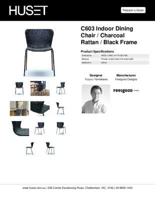 Tear Sheet: C603 Indoor Dining Chair / Charcoal Rattan / Black Frame