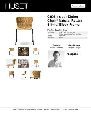 Tear Sheet: C603 Indoor Dining Chair / Natural Rattan Slimit / Black Frame