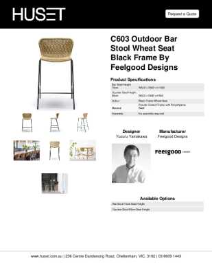 Tear Sheet: C603 Outdoor Bar Stool Wheat Seat Black Frame by Feelgood Designs