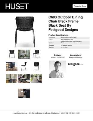 Tear Sheet: C603 Outdoor Dining Chair Black Frame Black Seat by Feelgood Designs