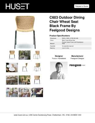 Tear Sheet: C603 Outdoor Dining Chair Wheat Seat Black Frame by Feelgood Designs