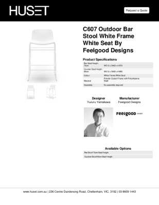 Tear Sheet: C607 Outdoor Bar Stool White Frame White Seat by Feelgood Designs