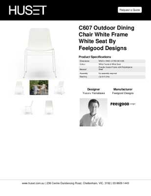 Tear Sheet: C607 Outdoor Dining Chair White Frame White Seat by Feelgood Designs