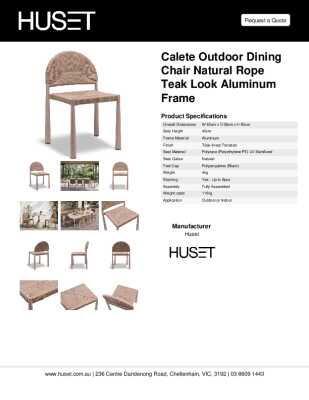 Tear Sheet: Calete Outdoor Dining Chair Natural Rope Teak Look Aluminum Frame