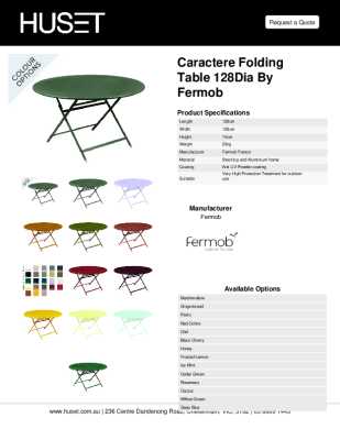 Tear Sheet: Caractere Folding Table 128Dia by Fermob
