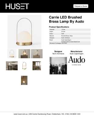 Tear Sheet: Carrie LED Brushed Brass Lamp by Audo