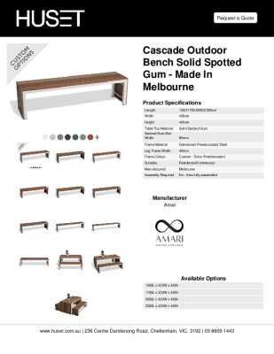 Tear Sheet: Cascade Outdoor Bench Solid Spotted Gum - Made in Melbourne