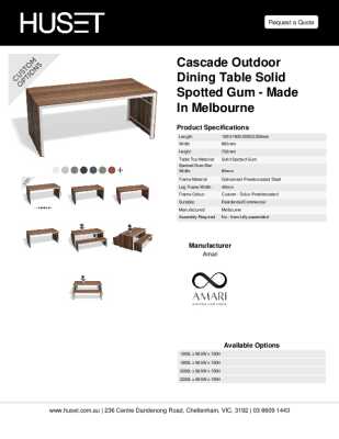 Tear Sheet: Cascade Outdoor Dining Table Solid Spotted Gum - Made in Melbourne