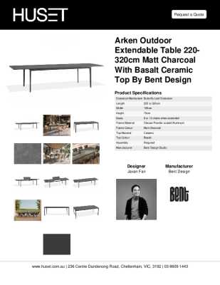 Tear Sheet: Arken Outdoor Extendable Table 220-320cm Matt Charcoal with Basalt Ceramic Top by Bent Design