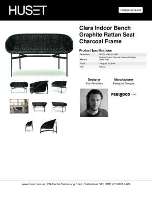 Tear Sheet: Clara Indoor Bench Graphite Rattan Seat Charcoal Frame