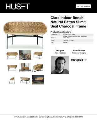 Tear Sheet: Clara Indoor Bench Natural Rattan Slimit Seat Charcoal Frame