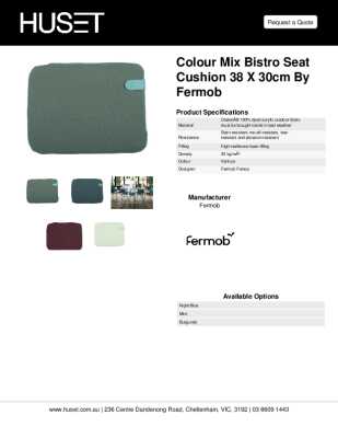 Tear Sheet: colour Mix Bistro Seat Cushion 38 x 30cm by Fermob