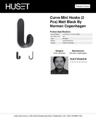Tear Sheet: Curve Mini Hooks (2 pcs) Matt Black by Norman Copenhagen
