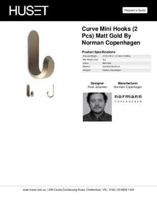 Tear Sheet: Curve Mini Hooks (2 pcs) Matt Gold by Norman Copenhagen